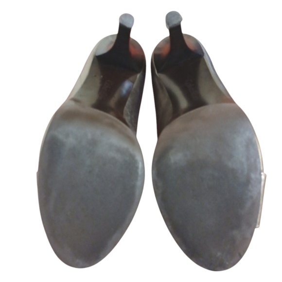 Calvin Klein Caleigh Metallic Leather Peep Toe Pumps Silver Platform Hee… - Picture 9 of 12